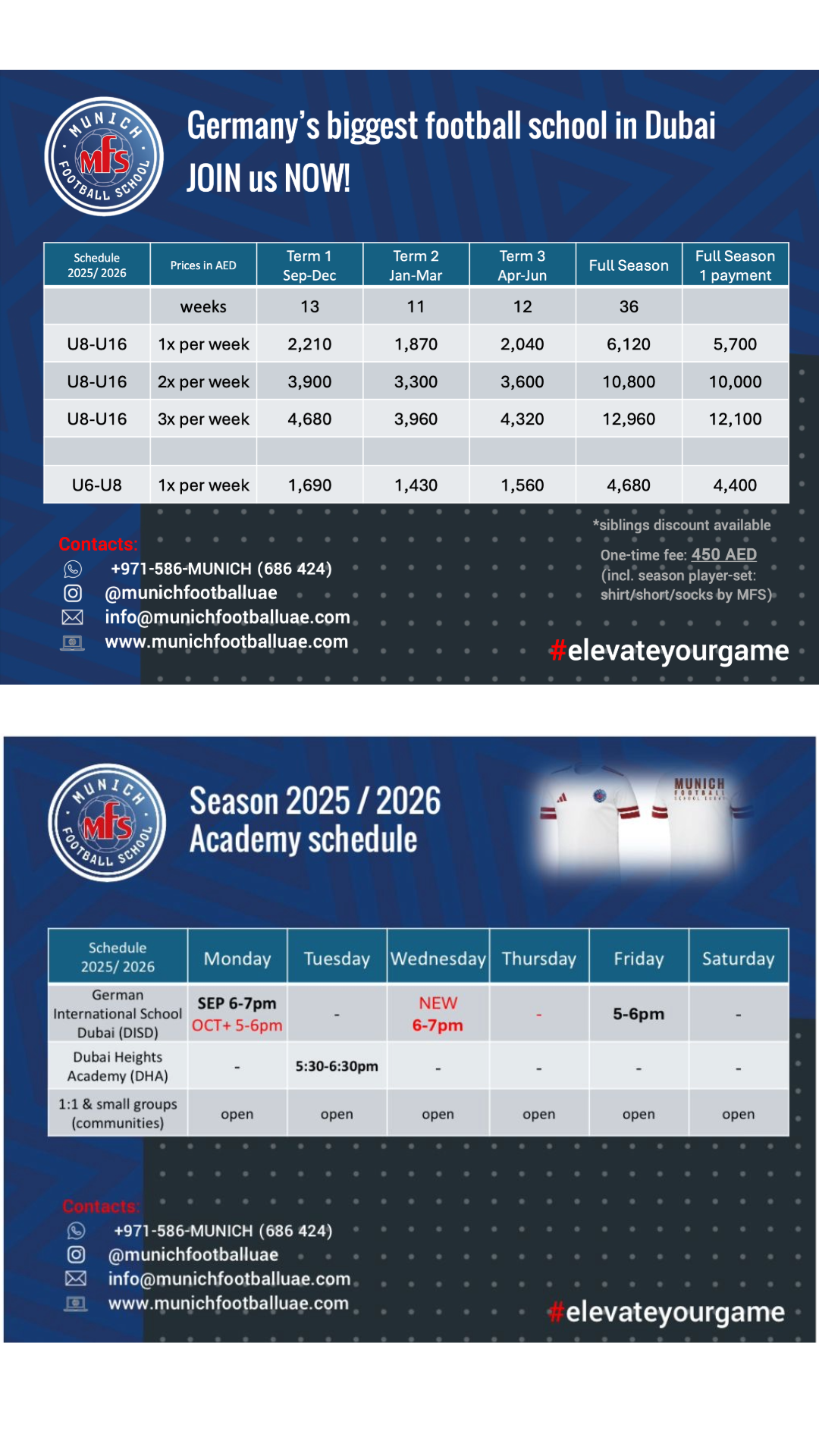 Schedule 2025/2026 and Training times