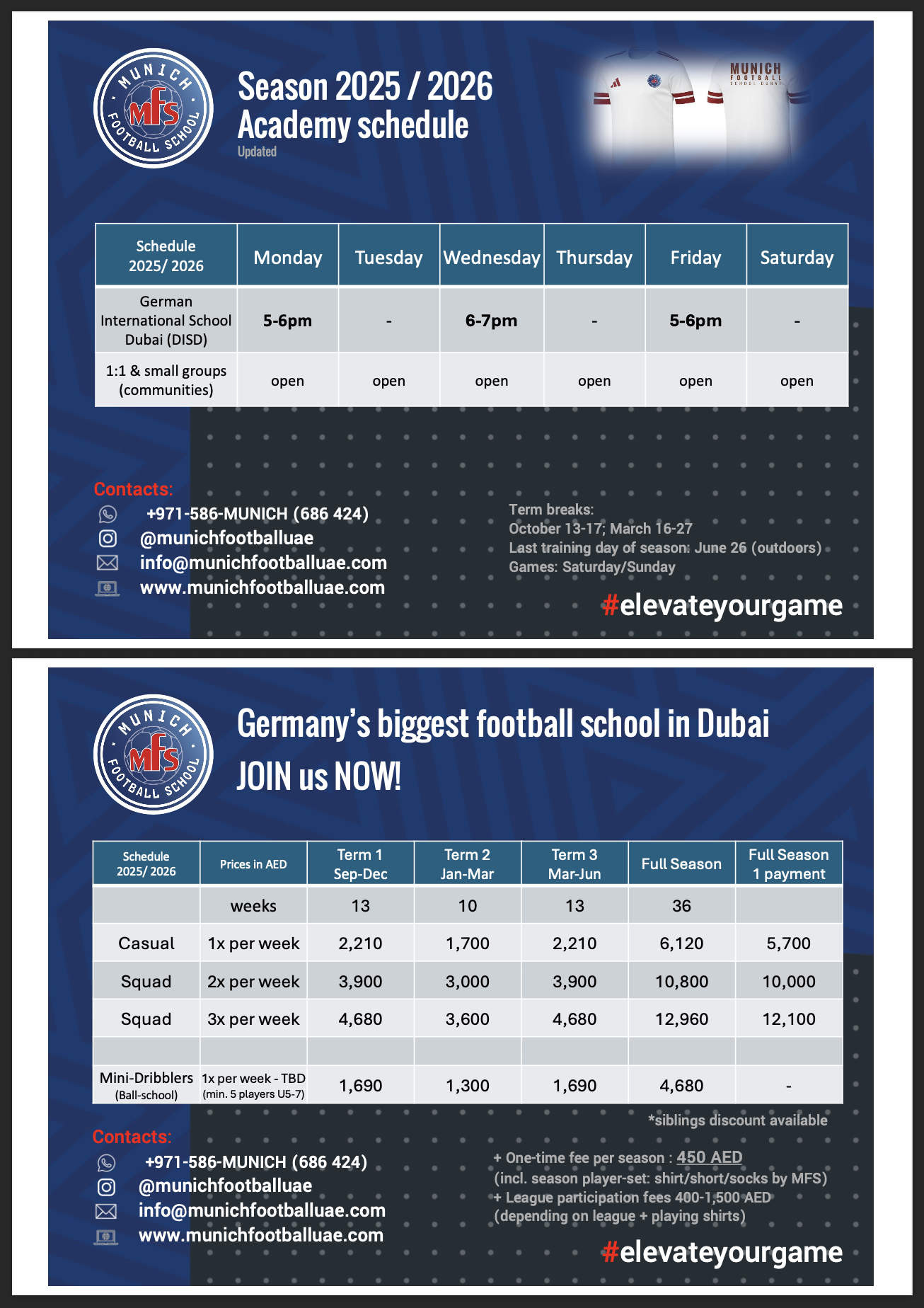 Season 2025/26 Academy Schedule and Fees.